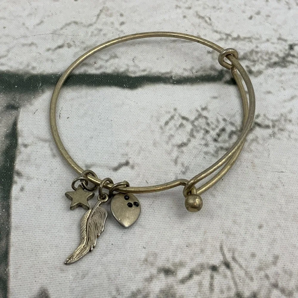 Charm Bracelet Bangle Heart Star‎ Feather Gold Toned Fashion Jewelry